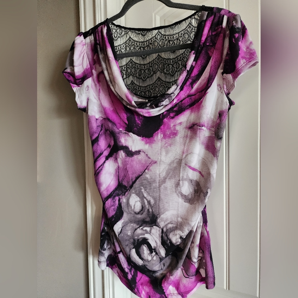 Purple top with lace back and side ruching.